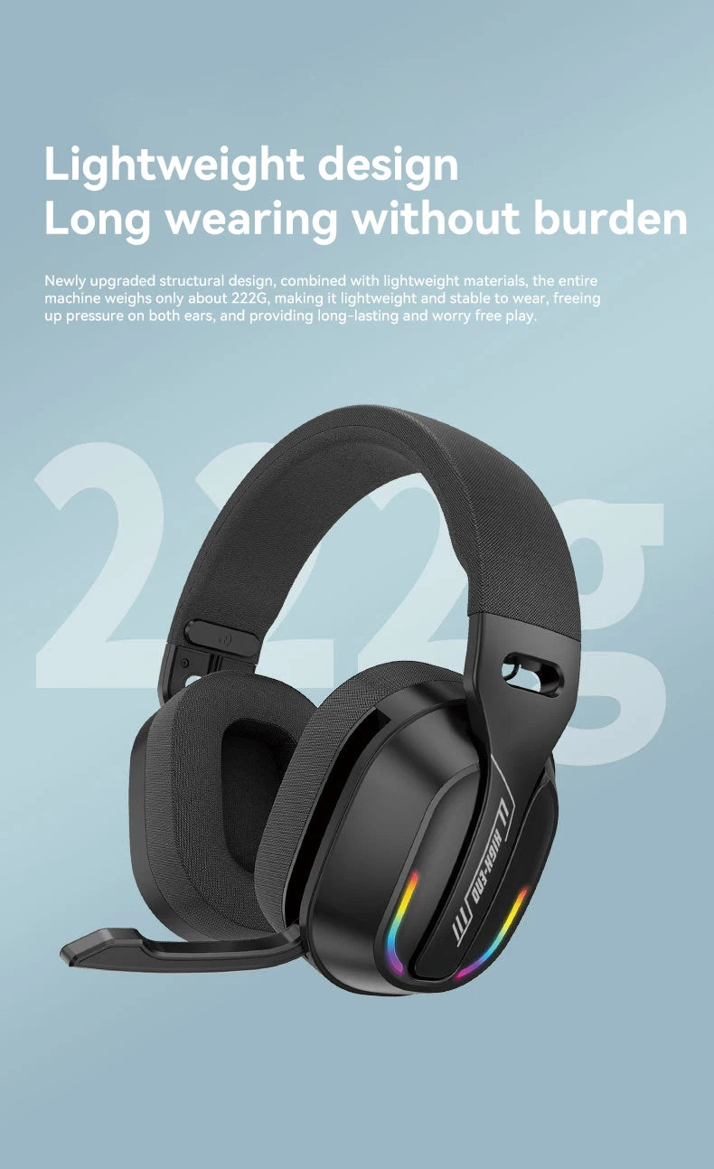 B500 Over Ear Headset Bluetooth5.4 Wireless Stereo Gaming Earphone Built-in Mic RGB Light Low Latency Headphone For PC