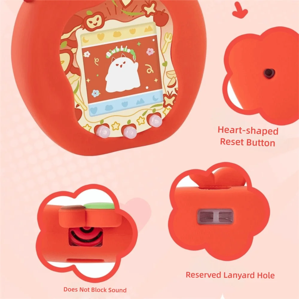 Silicone Protective Knob Cover with Panel Paper Pendant Protective Shell Red Pink Strawberry for Tamagotchi for Paradise Uni