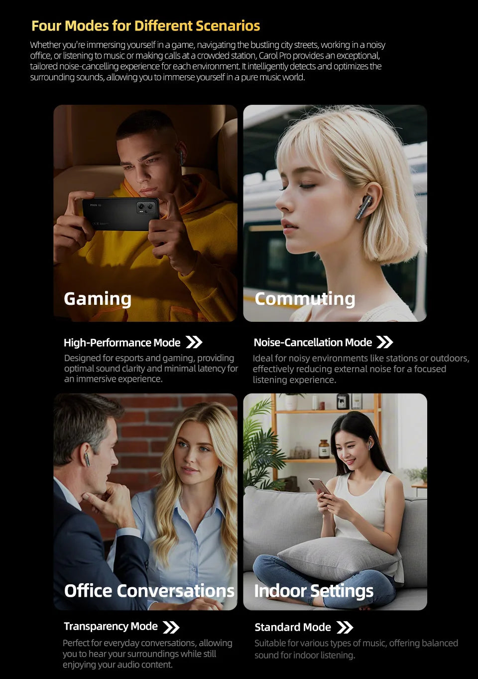 KZ Carol  Pro ANC True Wireless TWS Bluetooth 5.4 Earphone 6 Mics Active Noise Canceling in-Ear waterproof Stereo Earbuds