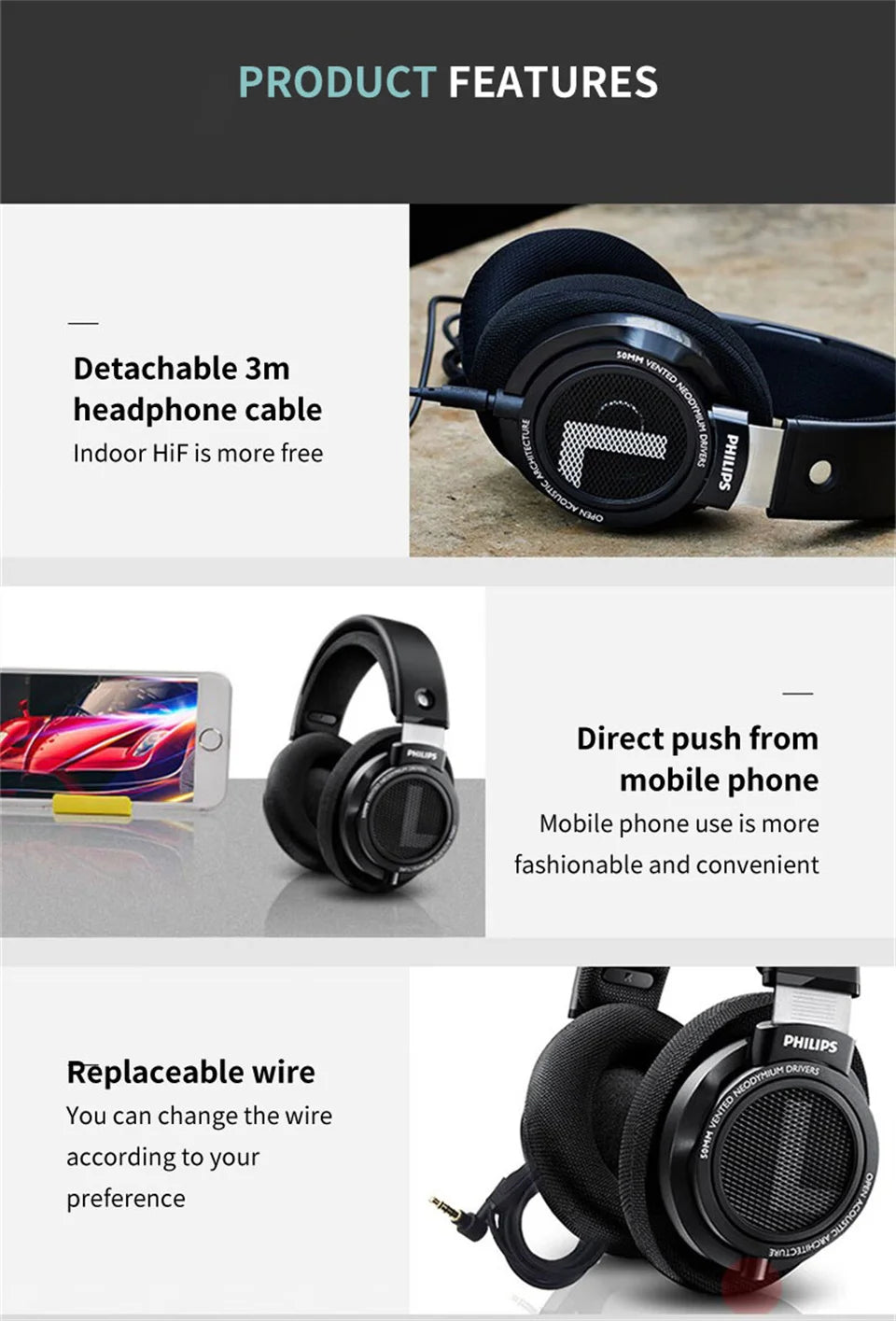 Philips SHP9500 HiFi Precision Stereo Headphones for Music Mobile Computer Gaming Open HD Mic Call Wired Headset Original 100%