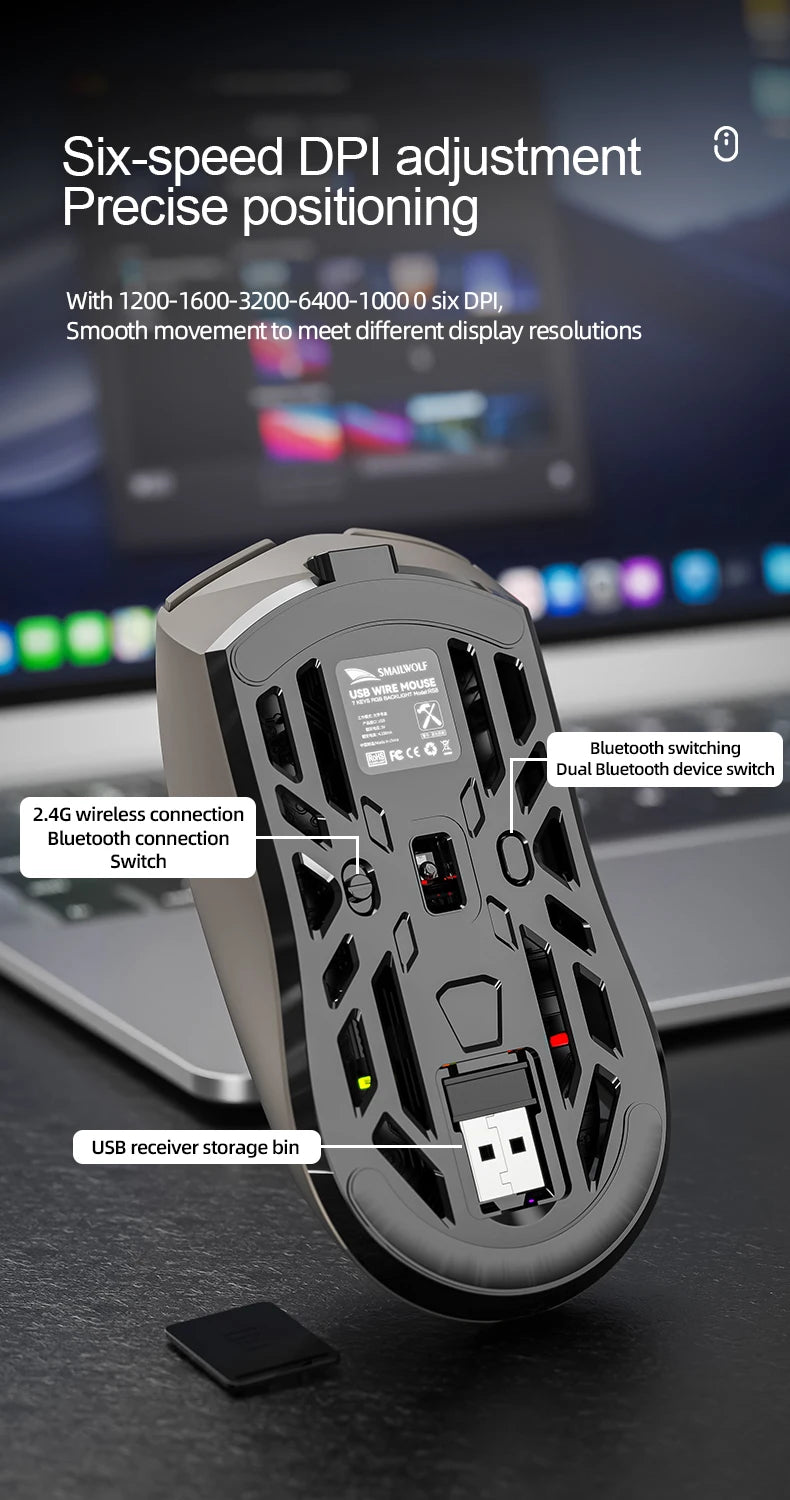 SmailWolf RS8 Bluetooth wireless 2.4g gaming mouse triple-mode lightweight e-sports gaming 1K return rate 10000DPI computer