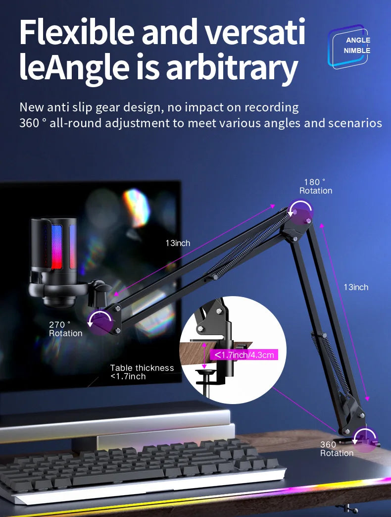ME6S USB Condenser Gaming Professional Podcast Microphone Studio Recording Microphone Ampliant RGB Gaming Microphone