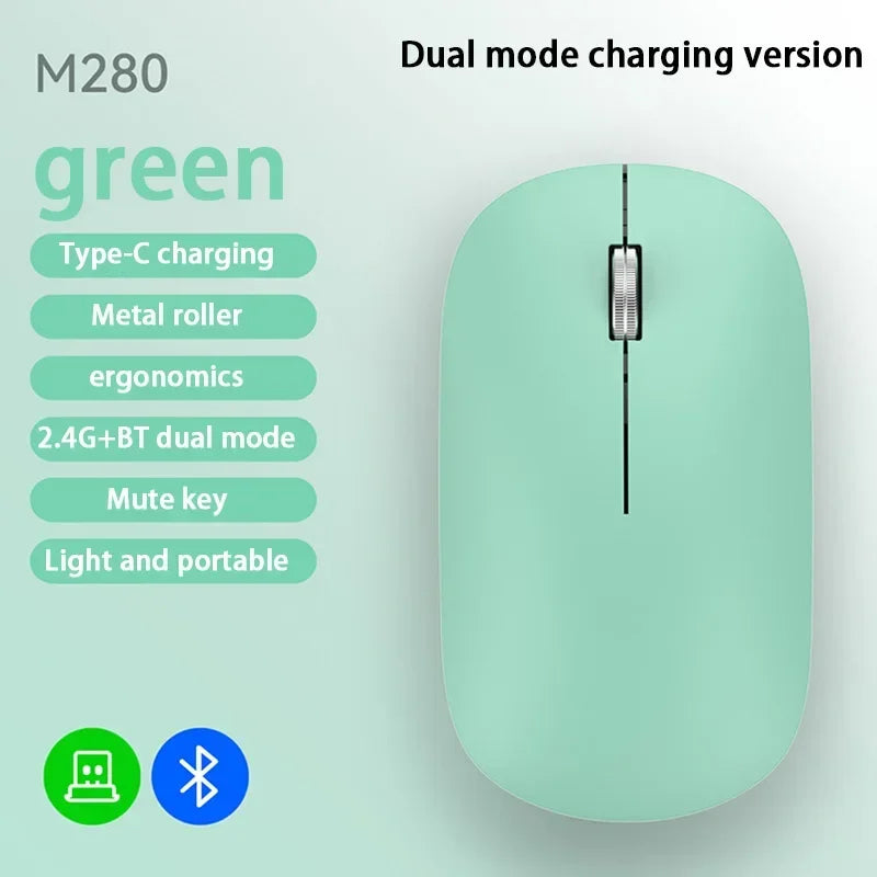 2025 NEW Bluetooth Wireless Mute Mouse Dual Mode Dpi Adjustable 2.4g Type C Rechargeable Ergonomic Portable Office Mouse