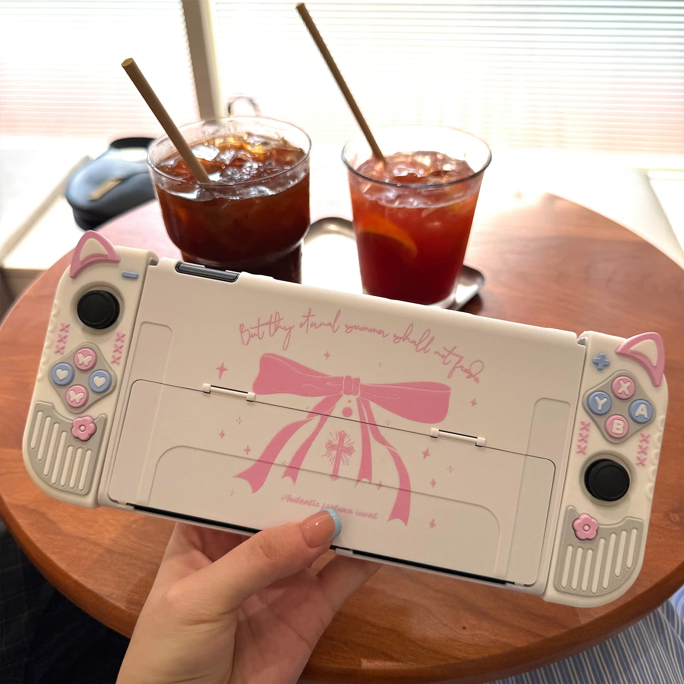 Micro-Frosted Hard Protective Case for Nintendo Switch / OLED / Switch 2 - Silicone Grip Protective Cover,Cat Ear Joycon Cover