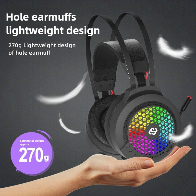 Wauer E21 Gaming Headset 7.1 Stereo SVirtual Surround Bass Earphone Headphone with Mic LED Light for Computer PC Gamer Foldable