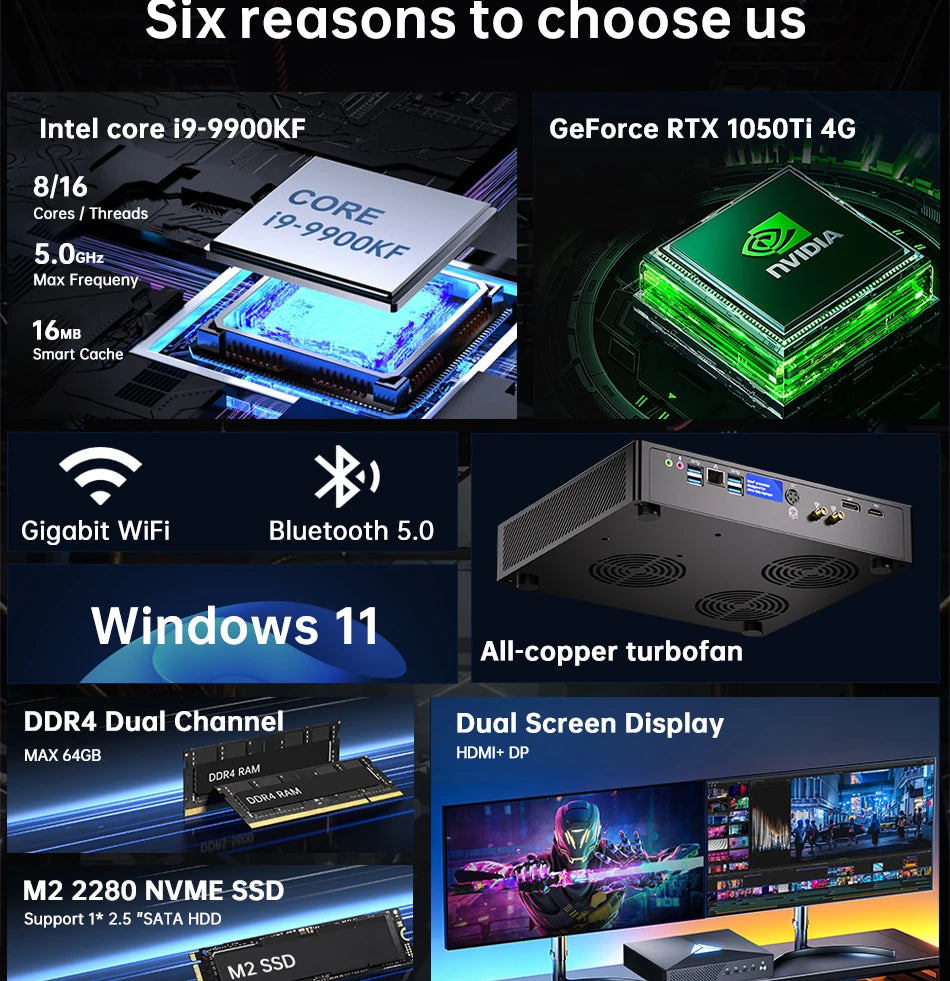 MSECORE MV200 Intel Core i9-9900KF GTX1050Ti Dedicated Card Game Mini PC Windows 11 Office Desktop Computer NVME DDR4 4K wifi6
