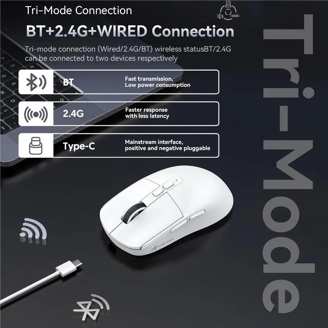Attack Shark X6 Wireless Ergonomic Gaming Mouse Adjustable DPI Wired 2.4G/Bluetooth High Precision Rechargeable Mice