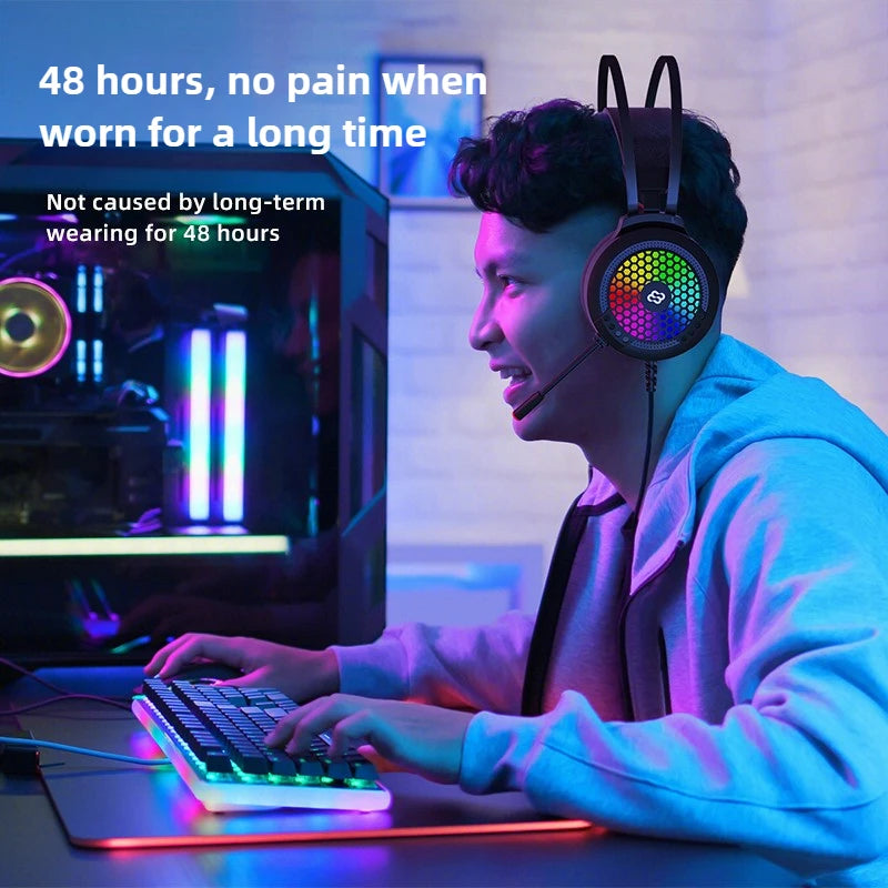 Wauer E21 Gaming Headset 7.1 Stereo SVirtual Surround Bass Earphone Headphone with Mic LED Light for Computer PC Gamer Foldable