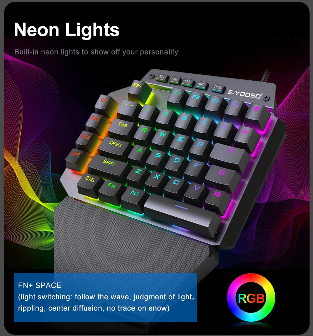 E-YOOSO K700 RGB One-handed Mechanical Gaming Wired Keyboard Red Switch 44 Key Programmable Games for Computer PC Laptop