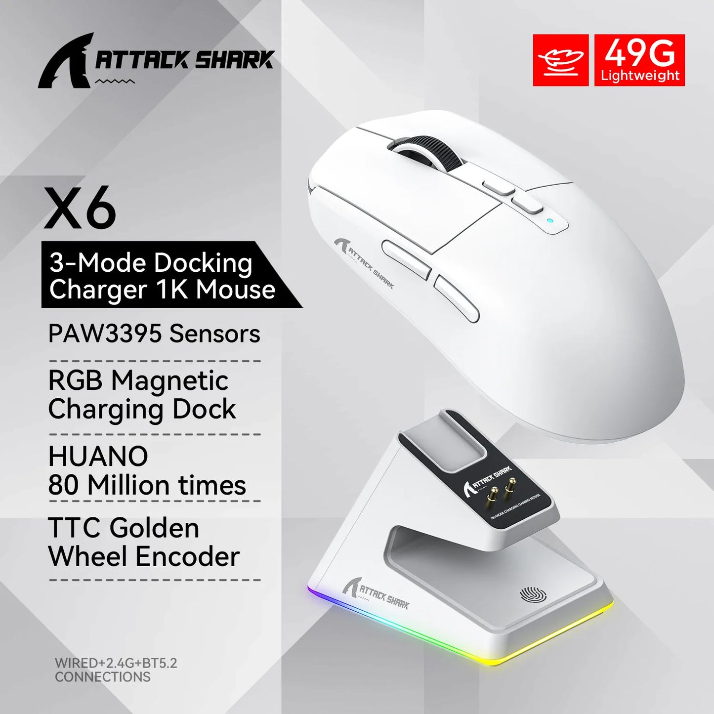 Attack Shark X3Pro/X3/R1 Wired 8KHz Bluetooth Mouse PixArt PAW3395 Tri Mode Wireless 4KHz Lightweight Macro Game custom Mouse