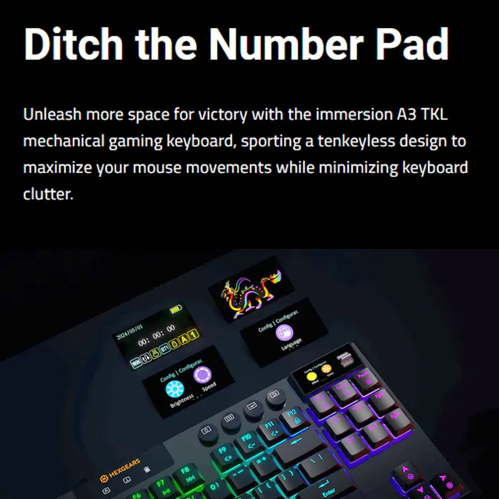 HEXGEARS A3 Bluetooth/2.4GWirless/Type-C Wired Mechanical Keyboard 87 Key RGB Hot Swap Kailh Switch Gaming Keyboard Mechanical