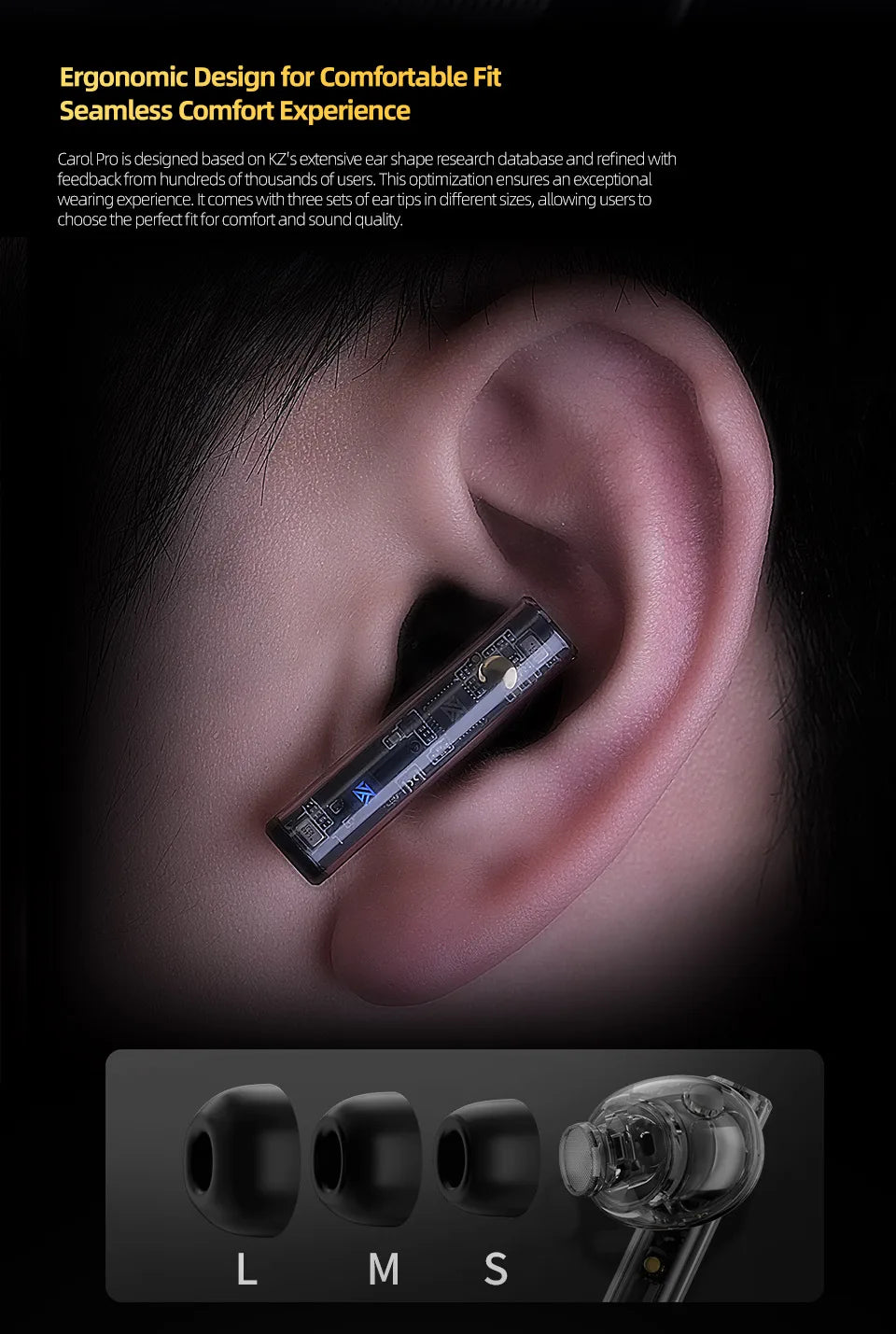 KZ Carol  Pro ANC True Wireless TWS Bluetooth 5.4 Earphone 6 Mics Active Noise Canceling in-Ear waterproof Stereo Earbuds