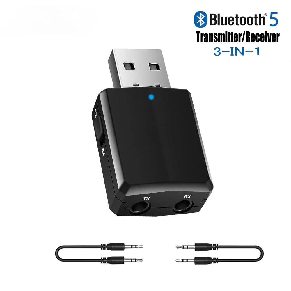 CMAOS USB Bluetooth 5.0 Transmitter Receiver 3 in 1 EDR Adapter Dongle 3.5mm AUX for TV PC Headphones Home Stereo Car HIFI Audio