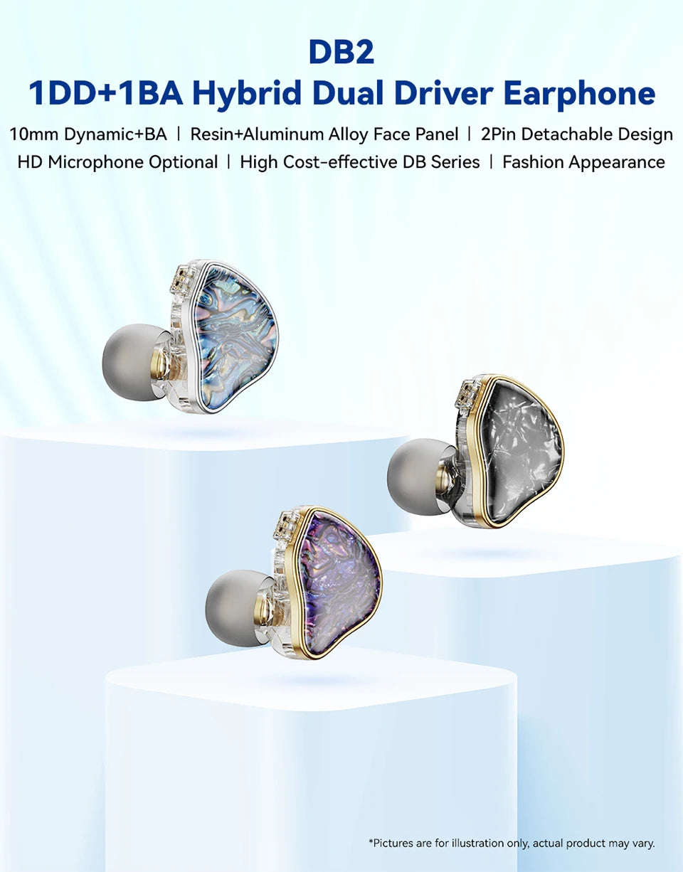 NICEHCK DB2 Microphone HiFi Music Earphone 1DD+1BA Hybrid Dual Driver In Ear Earbud Monitor Detachable 0.78 2Pin Connector IEM