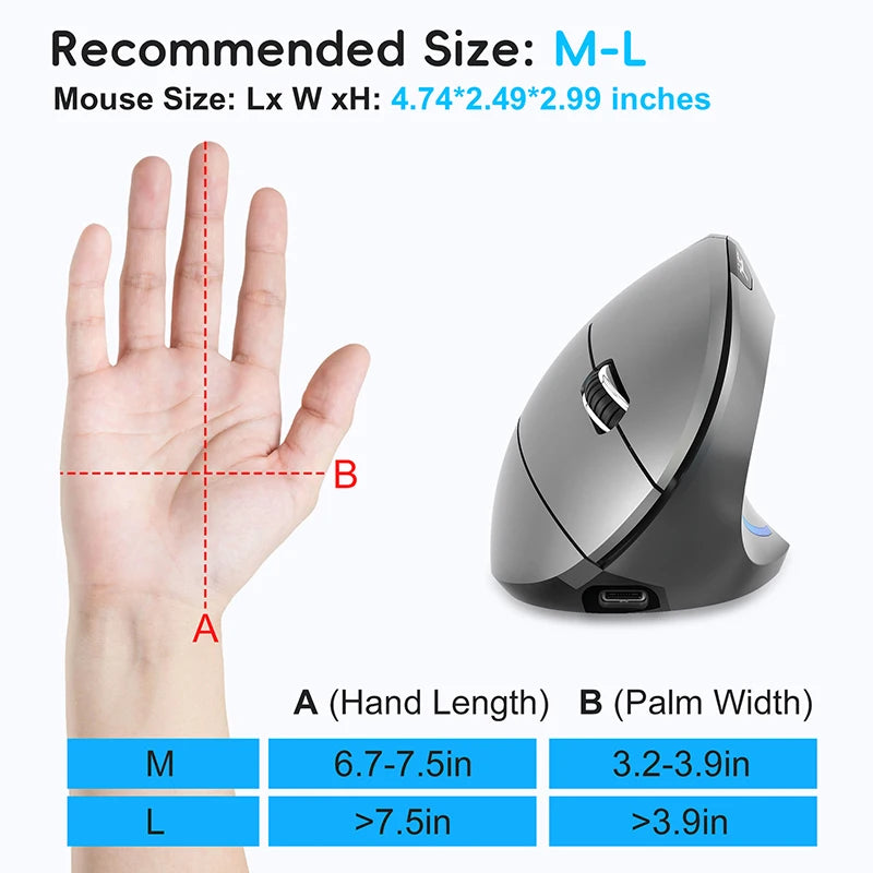 Xiaomi Vertical Mouse 2.4g+bt5.1 Dual-mode Wireless Mice Mute Prevention Mouse Hand 6d Rechargeable Type-c 2400dpi Gaming Mouse