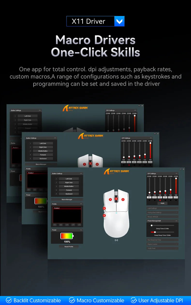 Attack Shark X11 Wireless mouse, three-mode connection 2.4GHz/ wired/Bluetooth PAW3311 22000DPI RGB magnetic charging dock mouse