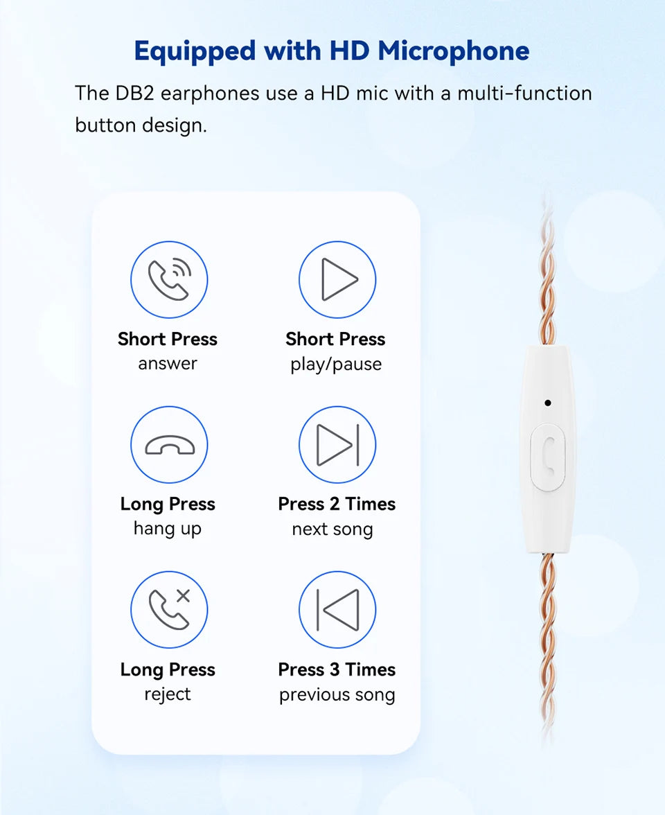 NICEHCK DB2 Microphone HiFi Music Earphone 1DD+1BA Hybrid Dual Driver In Ear Earbud Monitor Detachable 0.78 2Pin Connector IEM
