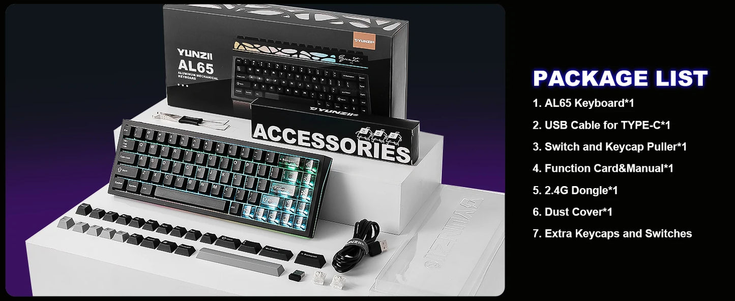 YUNZII AL65 QMK/VIA Aluminum Mechanical Keyboard, Custom RGB Wireless Gaming Keyboard, Hollow Design Gasket Hot Swap Keyboard