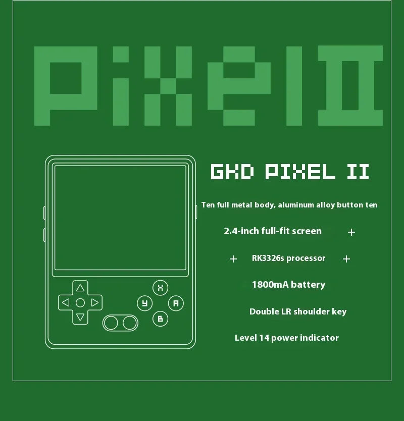 GKD Pixel2 Retro Handheld Game Console Portable Game Console 640x480Ips Rk3326s Metal CNC Body 2.4" IPS Screen Man Birthday Gift
