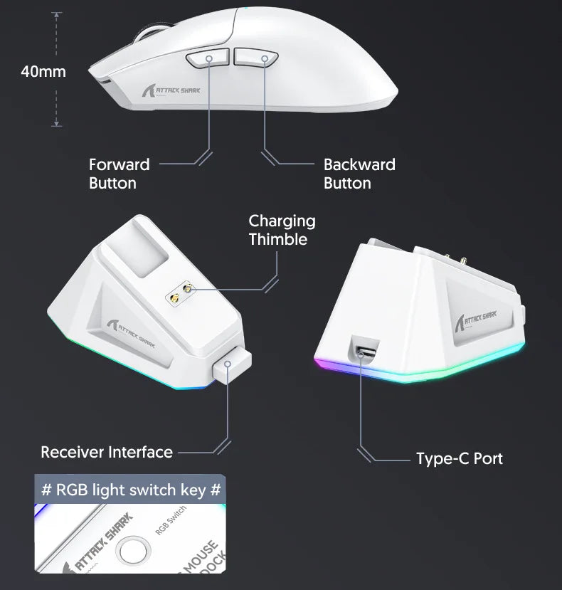 Attack Shark X11 Wireless mouse, three-mode connection 2.4GHz/ wired/Bluetooth PAW3311 22000DPI RGB magnetic charging dock mouse