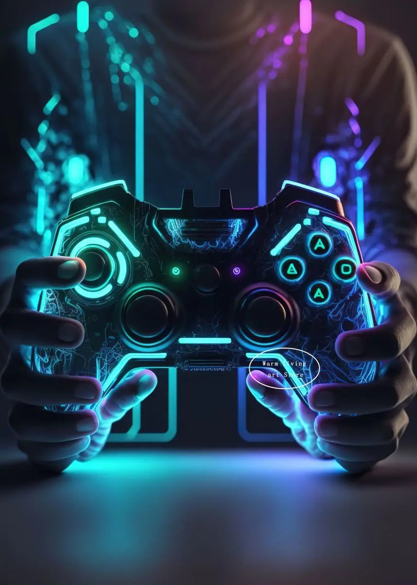 80s Retro Neon Game Quotes Poster Boy Gaming Controller Gamer Zone Room Eat Sleep Game Repeat Canvas Painting Home Decor Gift