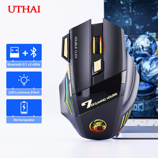 UTHAI GW-X7 Laptop accessories 7-key double tap free 2.4G silent rechargeable colorful breathing light wireless gaming mouse