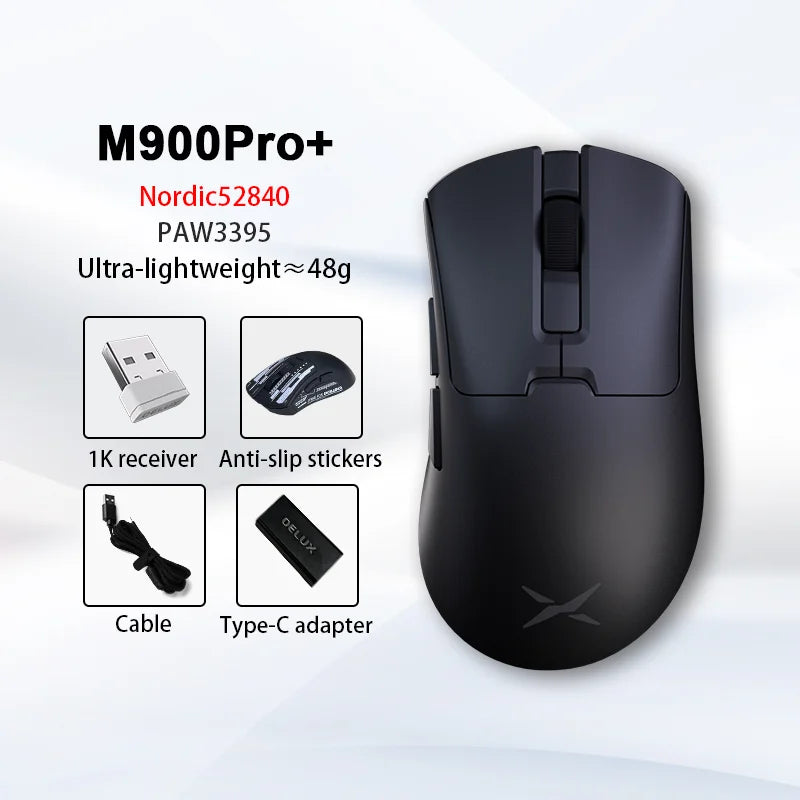 Delux M900PRO Ultra-light Version Wireless Gaming Mouse Ergonomic 1K/8K Polling Rate 50g PAW3395 for Right Big Hand PC Laptop