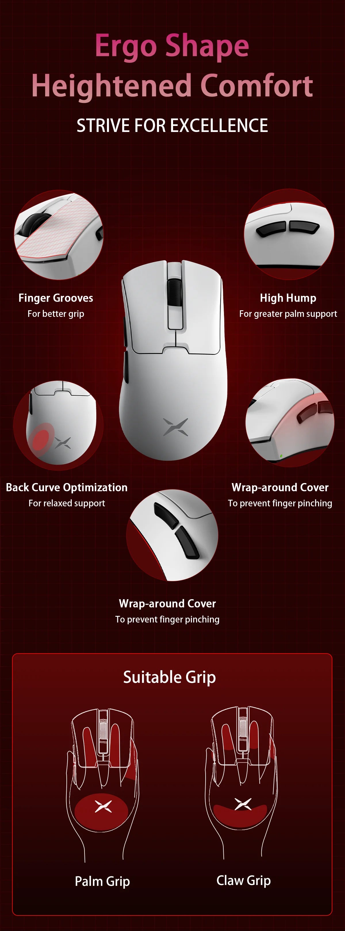 Delux M900PRO Ultra-light Version Wireless Gaming Mouse Ergonomic 1K/8K Polling Rate 50g PAW3395 for Right Big Hand PC Laptop