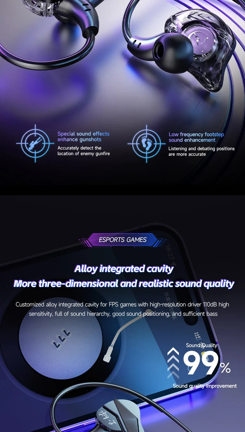 Gamer Gaming Headphones with HD Microphone 3.5mm&TypeC In-ear Headphones Wired Earphone HiFi Stereo Headset for IPhone Samsung