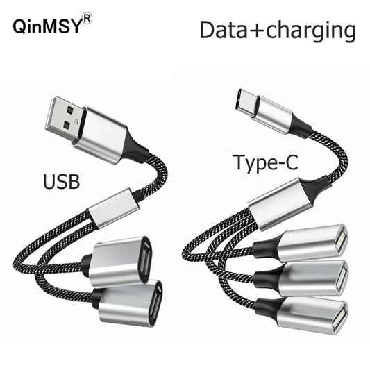 1 Male Plug To 2 3 Female Socket USB C Type-C OTG Extension Line Y Splitter Data Charging Cable Power Adapter Converter Splitter