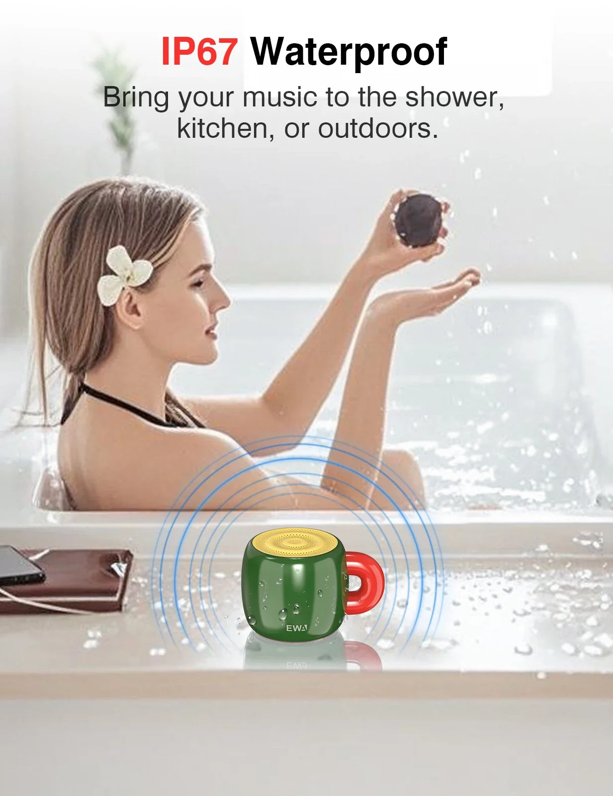 EWA A163 Wireless Bluetooth 5.4 Speaker Cup Type Bass Sound IP67 Waterproof Mini Metal MP3 Player with 700mAh HiFi Sound
