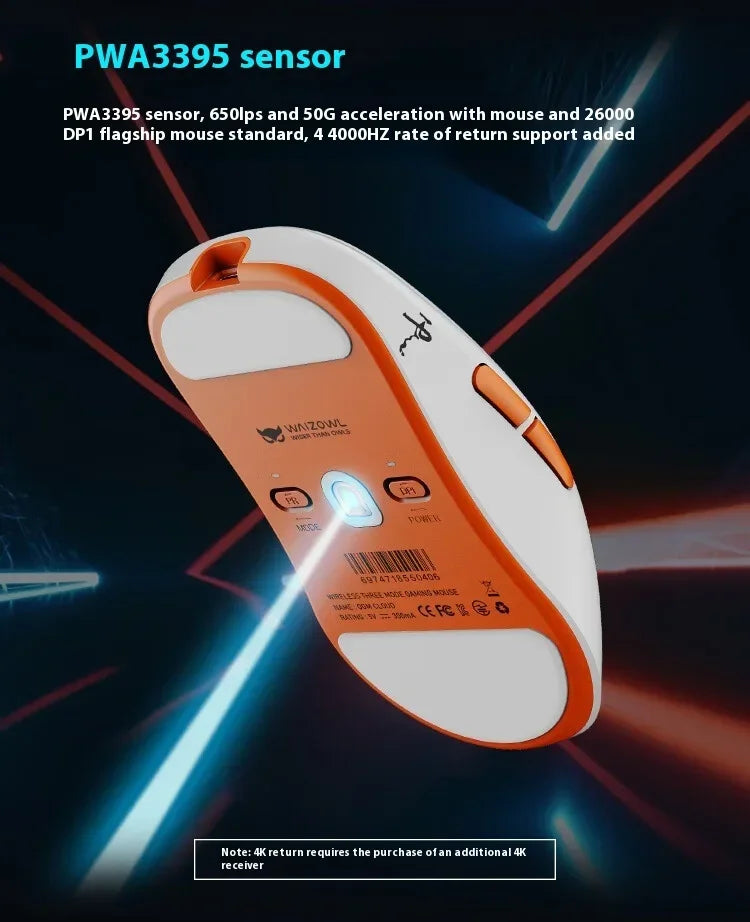 WAIZOWL OGM Cloud Gaming Mouse  Paw3395 Sensor Wireless Bluetooth Wired 3-mode Lightweight Mouse PC Gifts for Office  Gaming