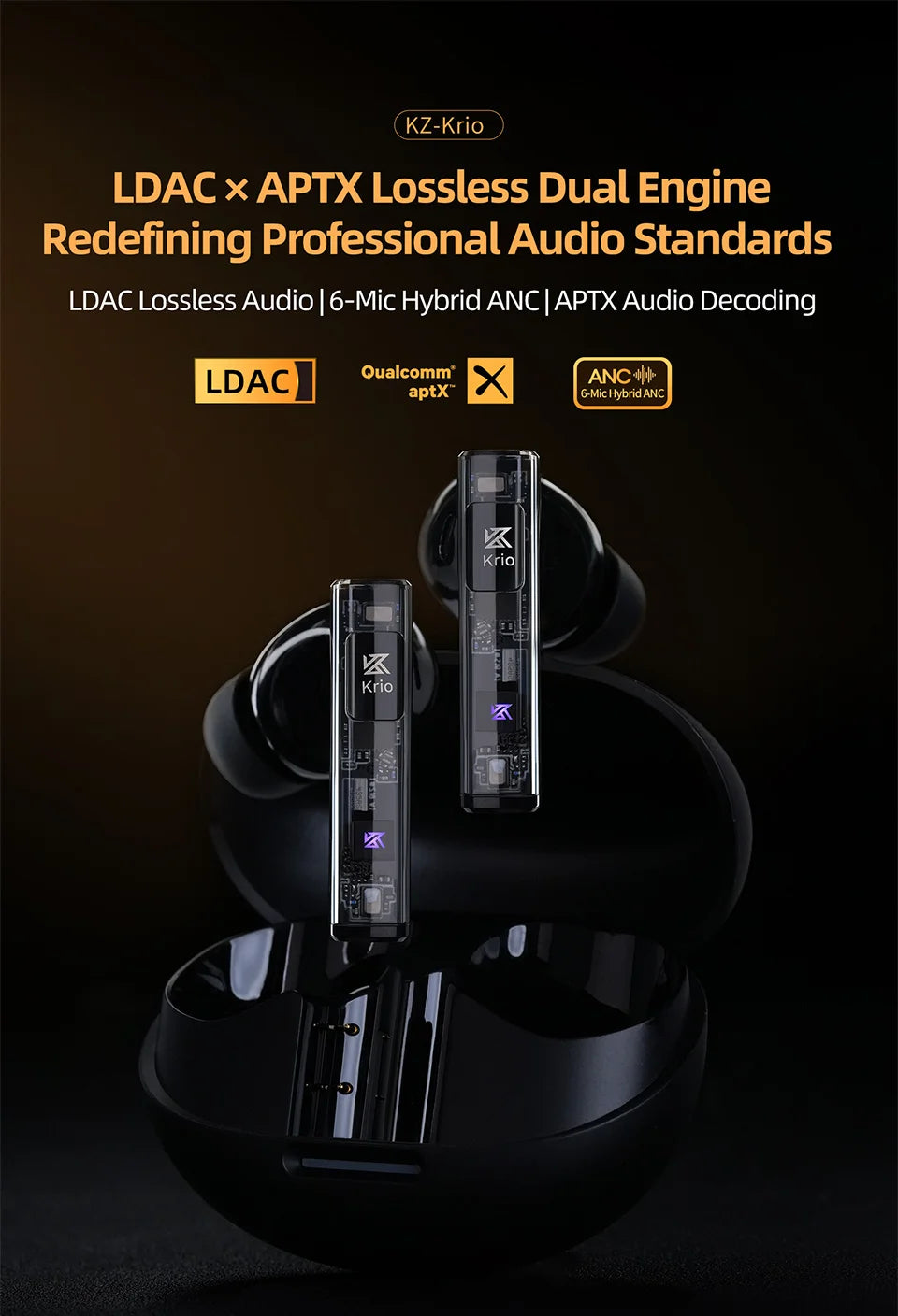 KZ Krio TWS Lossless headphones Sound quality Dual motor Redefines Professional-grade audio Bluetooth 5.3 headphones