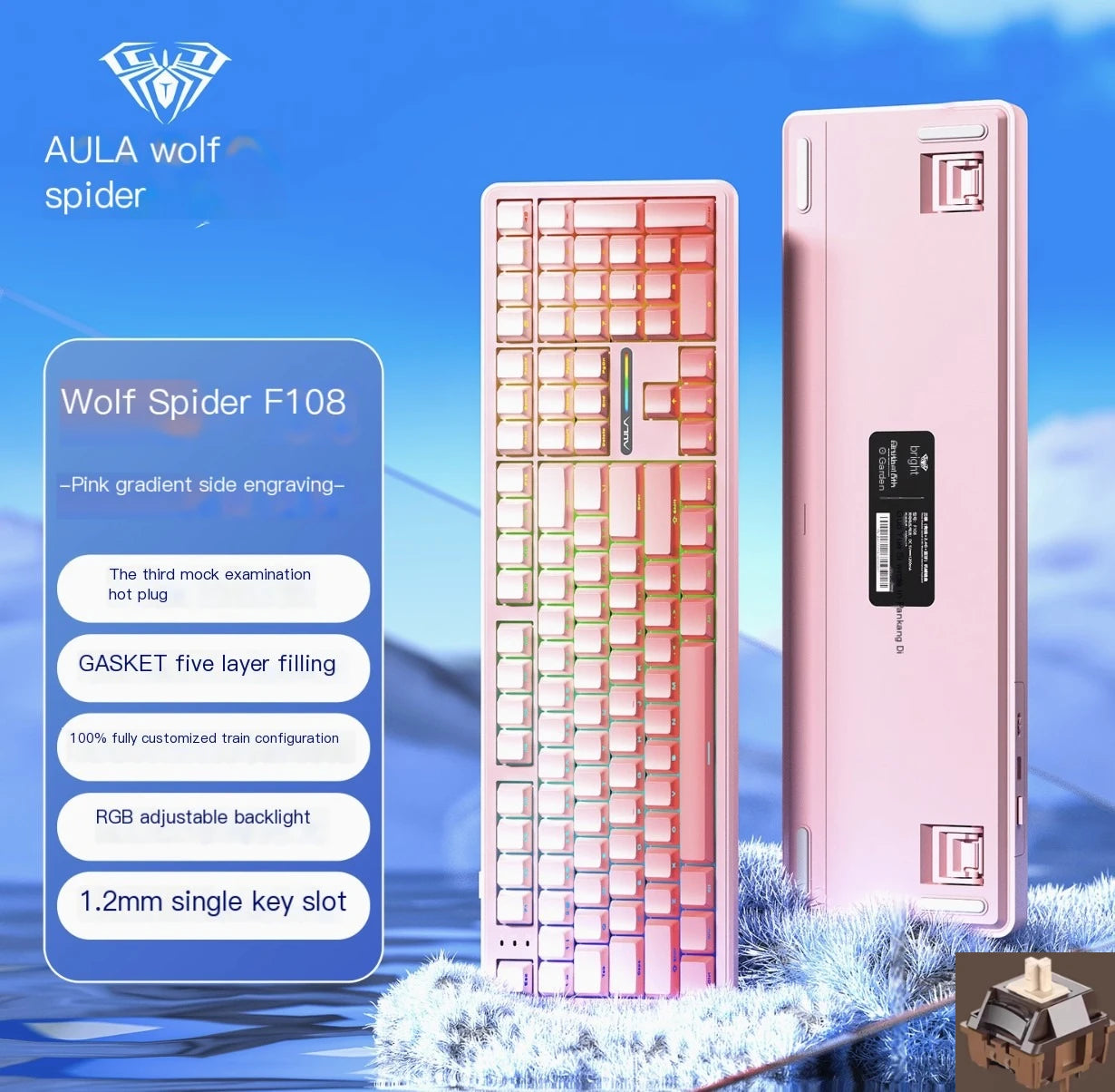 AULA F108/PRO Gaming Keyboard Mechanical RGB Hot Swappable Wireless 2.4G Polling Rate 100% Layout Hifi Switch Custom Accessories