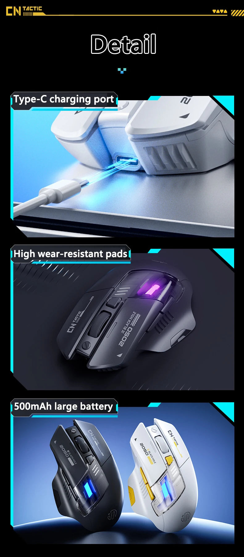 Inphic A9 Explorer Wireless Gaming Mouse 500mA Battery Level Display Ergonomic Rechargeable Silent Bluetooth Office Mouse