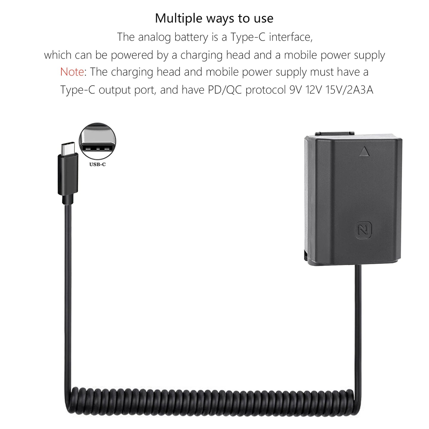 NP-FZ100 A7III Dummy Battery Adapter for Sony Alpha A7IV A6600 A7SIII A7C A1 FX3 A7R3 A7R IV, A9 A9R A9S Cameras
