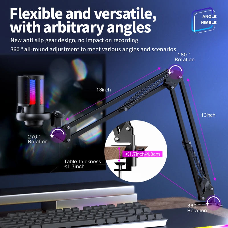ME6S USB Condenser Gaming Professional Podcast Microphone Studio Recording Microphone Ampliant RGB Gaming Microphone