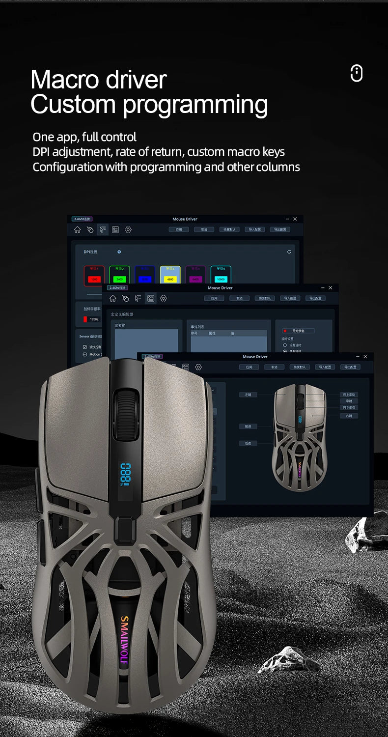 SmailWolf RS8 Bluetooth wireless 2.4g gaming mouse triple-mode lightweight e-sports gaming 1K return rate 10000DPI computer