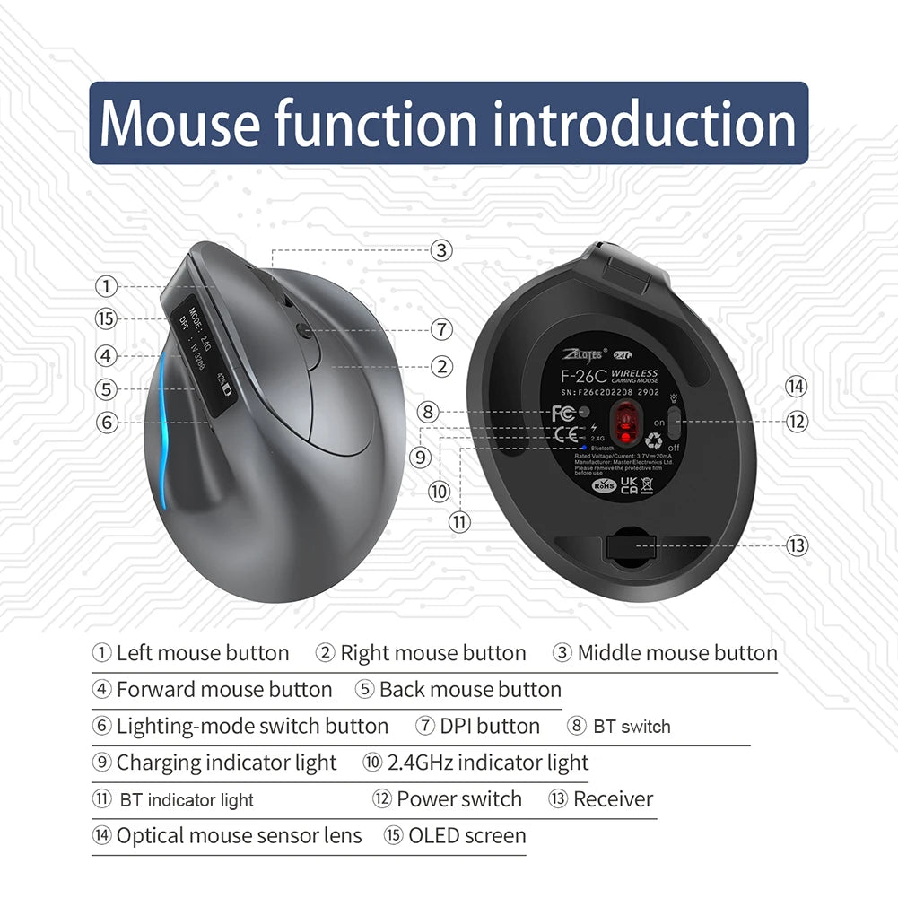 ZELOTES F-26C F35 F36 F17 Ergonomic Vertical Mouse 2.4G Wireless Gaming Mice USB Optical Mouse 3200DPI Gamer Mause For Laptop PC