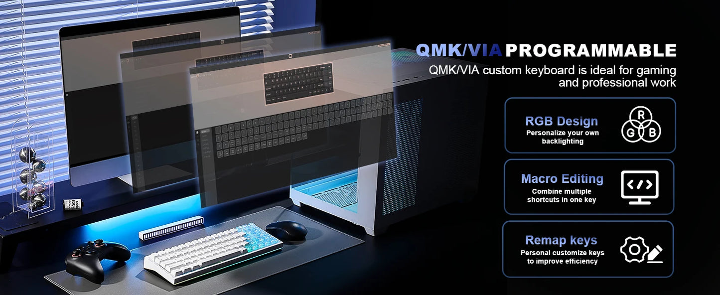YUNZII AL65 QMK/VIA Aluminum Mechanical Keyboard, Custom RGB Wireless Gaming Keyboard, Hollow Design Gasket Hot Swap Keyboard