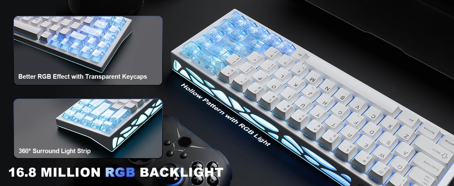 YUNZII AL65 QMK/VIA Aluminum Mechanical Keyboard, Custom RGB Wireless Gaming Keyboard, Hollow Design Gasket Hot Swap Keyboard