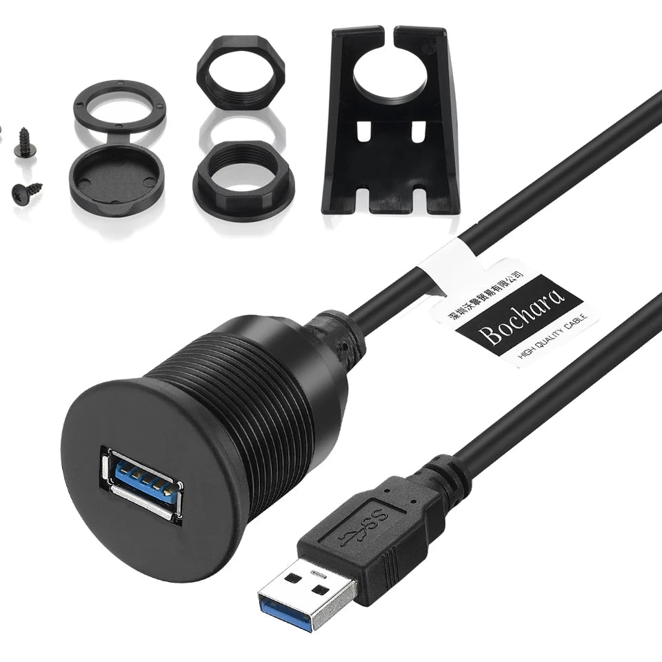 Bochara USB 3.0 USB 2.0 Male to Female Extension DashBoard Cable With Flush Mount Panel For Car Truck Boat Motorcycle 1m 2m