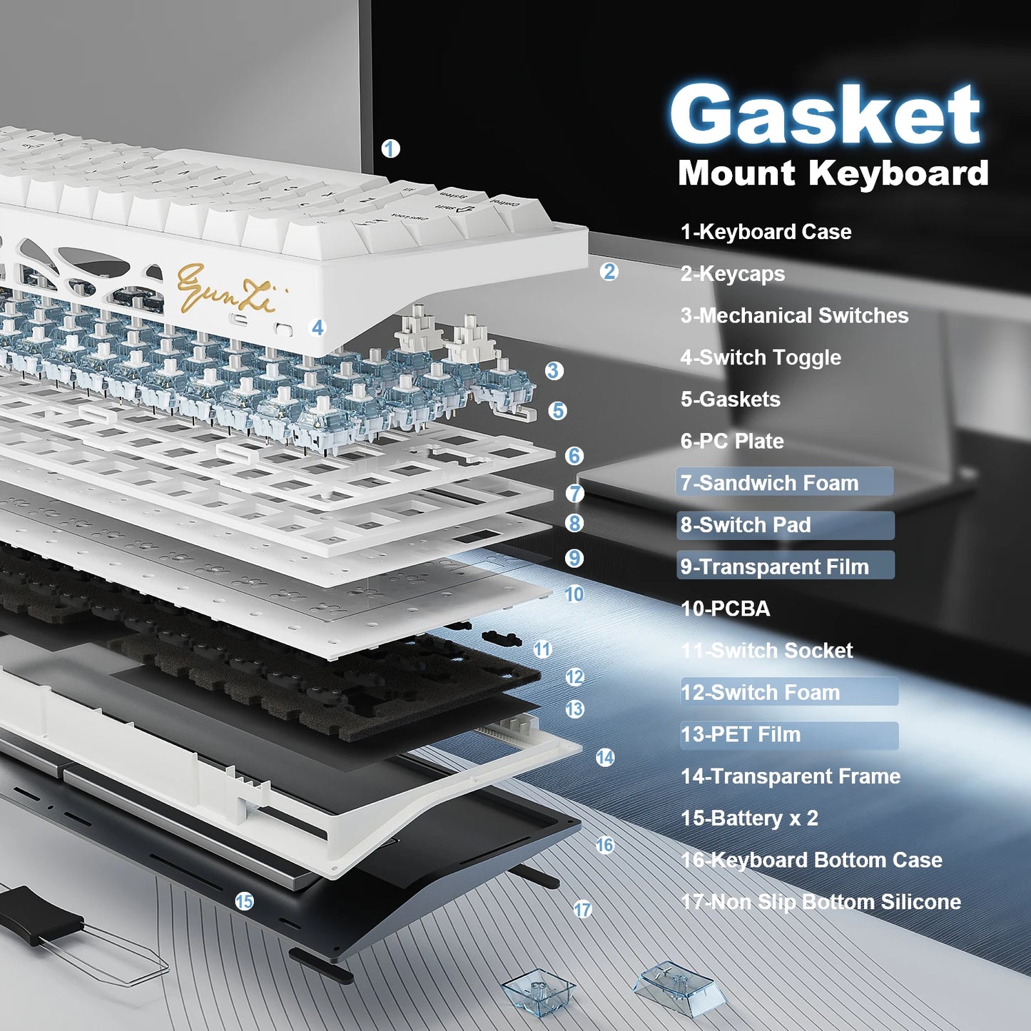 YUNZII AL65 QMK/VIA Aluminum Mechanical Keyboard, Custom RGB Wireless Gaming Keyboard, Hollow Design Gasket Hot Swap Keyboard