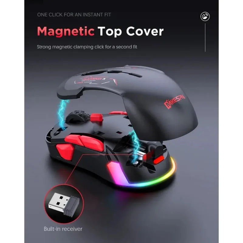 MKESPN W12 10-button Macro Gaming Mouse Both Hand Wireless Bluetooth Multi-channel Tri-mode Large RGB Ergonomic Ambidextrous