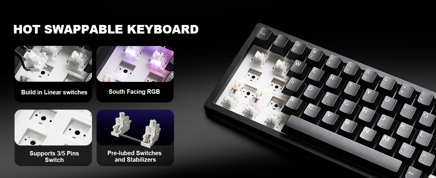 YUNZII AL65 QMK/VIA Aluminum Mechanical Keyboard, Custom RGB Wireless Gaming Keyboard, Hollow Design Gasket Hot Swap Keyboard