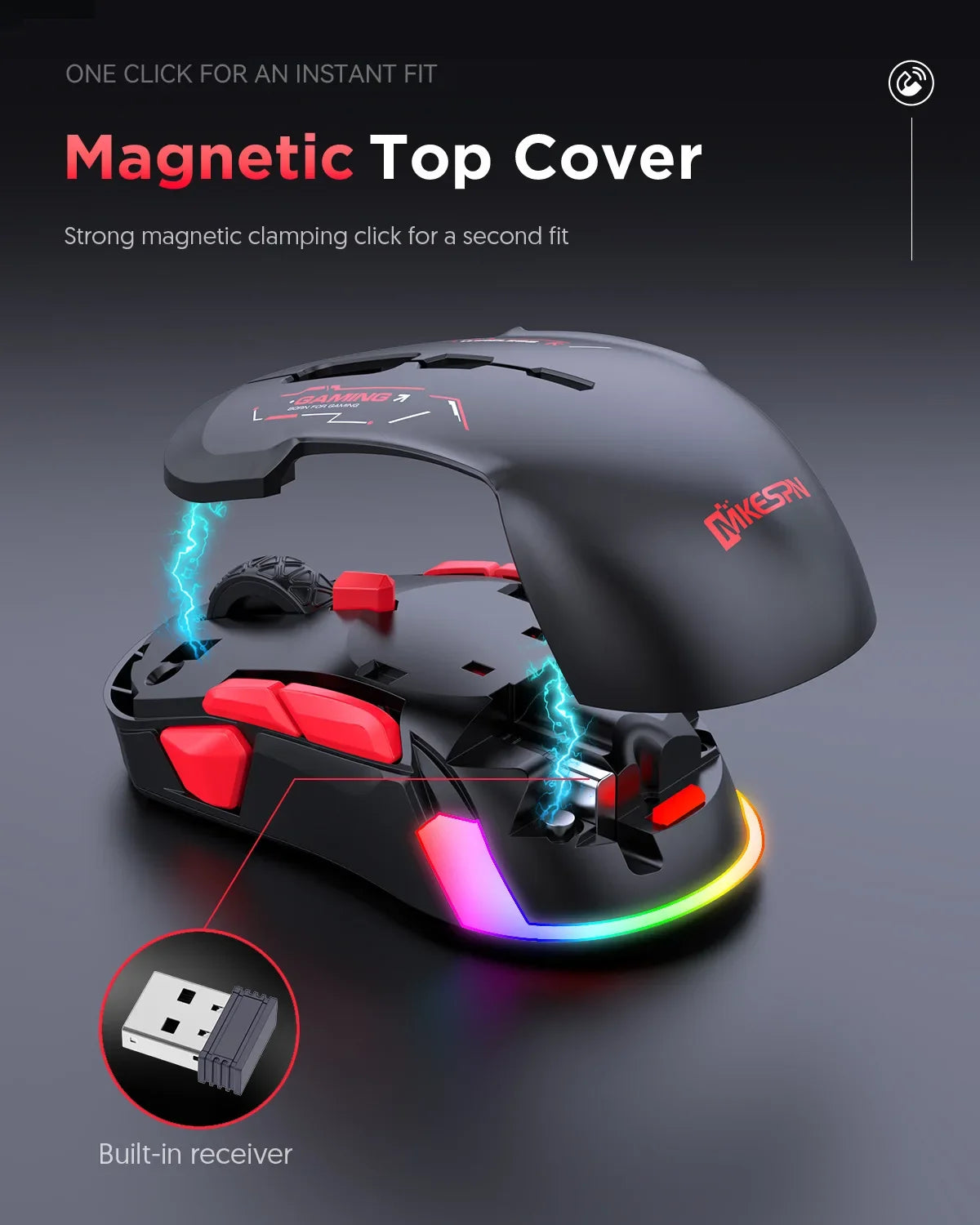 MKESPN W12 10-button Macro Gaming Mouse Both Hand Wireless Bluetooth Multi-channel Tri-mode Large RGB Ergonomic Ambidextrous