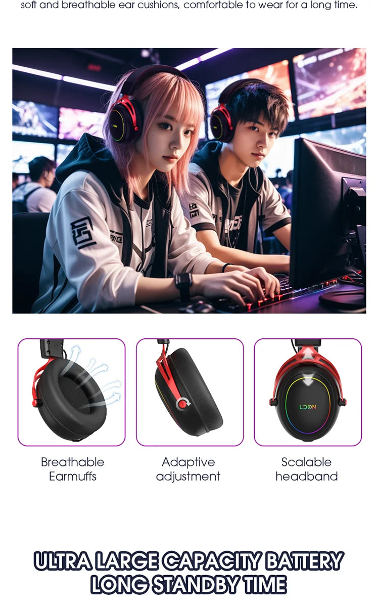 LDON F05Gaming Headset with RGB Noise Canceling Microphone 7.1 Surround Sound  for PS5 PS4 One PC Laptop Mac Computer PC