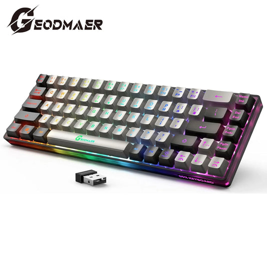 GEODMAER Wireless Gaming Keyboard Rechargeable Backlit Gaming Keyboard 68 Keys Membrane Keyboard for PC English/Spanish Layout