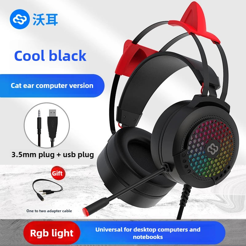 Wauer E21 Gaming Headset 7.1 Stereo SVirtual Surround Bass Earphone Headphone with Mic LED Light for Computer PC Gamer Foldable