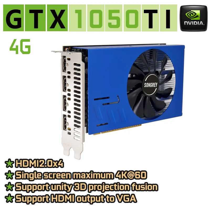 SONGREY GTX1660S 1050 1050Ti 750 750Ti Multi-monitors Graphics Card,2/4/6GB 4HDMI GDDR5 4K Video Card Screen Splicing